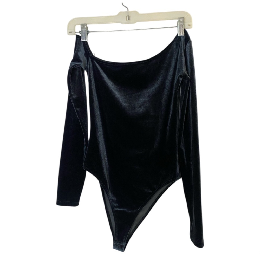 FLEUR DU MAL Velvet One Shoulder Bodysuit Top Charcoal Size XS